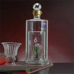 创意玻璃工艺耐高温酒瓶个性圆柱形内置花朵酒瓶